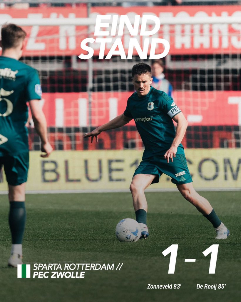 PECZwolle's tweet photo. AFGELOPEN | PEC Zwolle leek door een late tegentreffer met lege handen achter te blijven, maar invaller Kaj de Rooij redde vijf minuten voor tijd een punt: 1-1.
#spapec #peczwolle #desespereertnimmer https://t.co/5Wp2FmPhGu