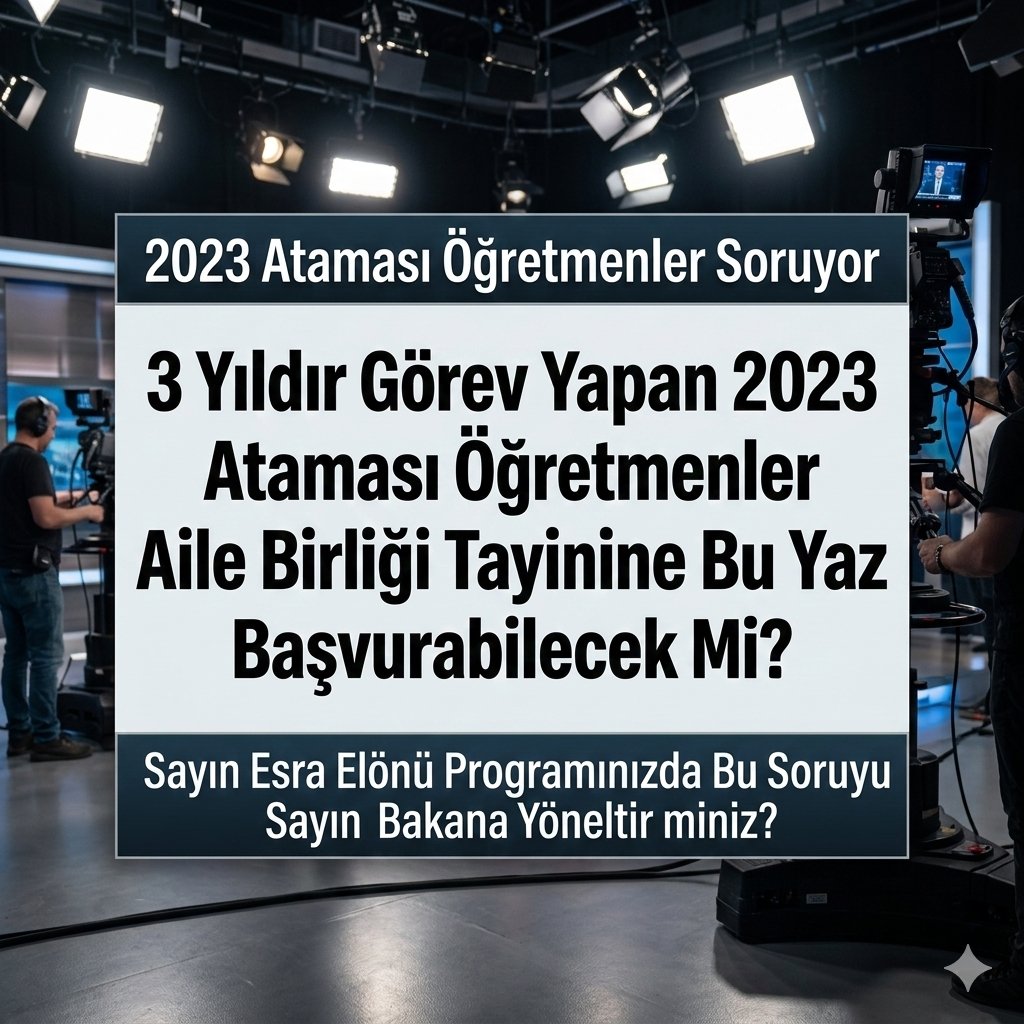 <a href="/elonue/">Esra Elönü</a> Sayın Esra Elönü,
2023 ataması öğretmenler olarak 3 yıldır görev yapıyoruz. Aile birliği mazeret tayinine ilişkin belirsizlik devam ediyor. Bu önemli soruyu programınızda Sayın Bakana yöneltmeniz eğitim camiası adına çok kıymetli olacaktır.