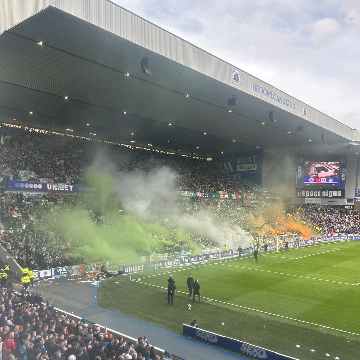Celtic fans at Ibrox for the Scottish Cup quarter final against Rangers today.