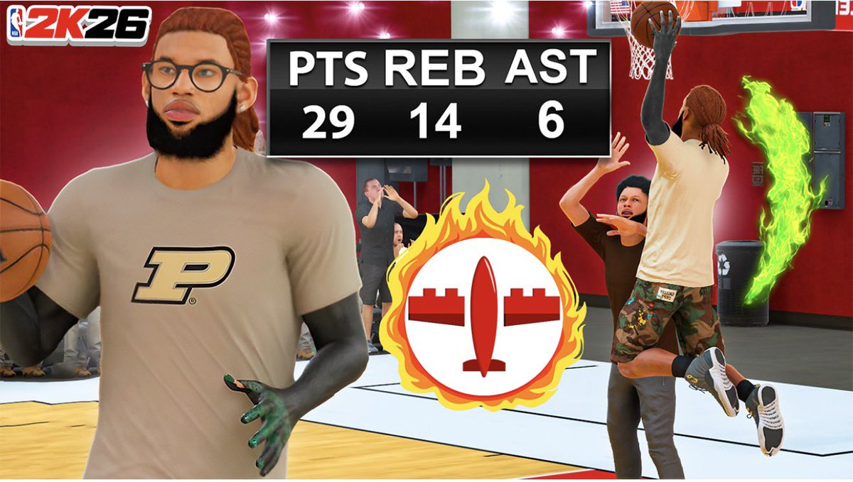 Goneoffjaden's tweet photo. THIS ALL AROUND 7”0 BUILD￼ WITH BOMBS AWAY IS A PROBLEM IN REC! (NBA 2K26)  https://t.co/QjUX6C51Br via @YouTube https://t.co/snFD4BZOKa