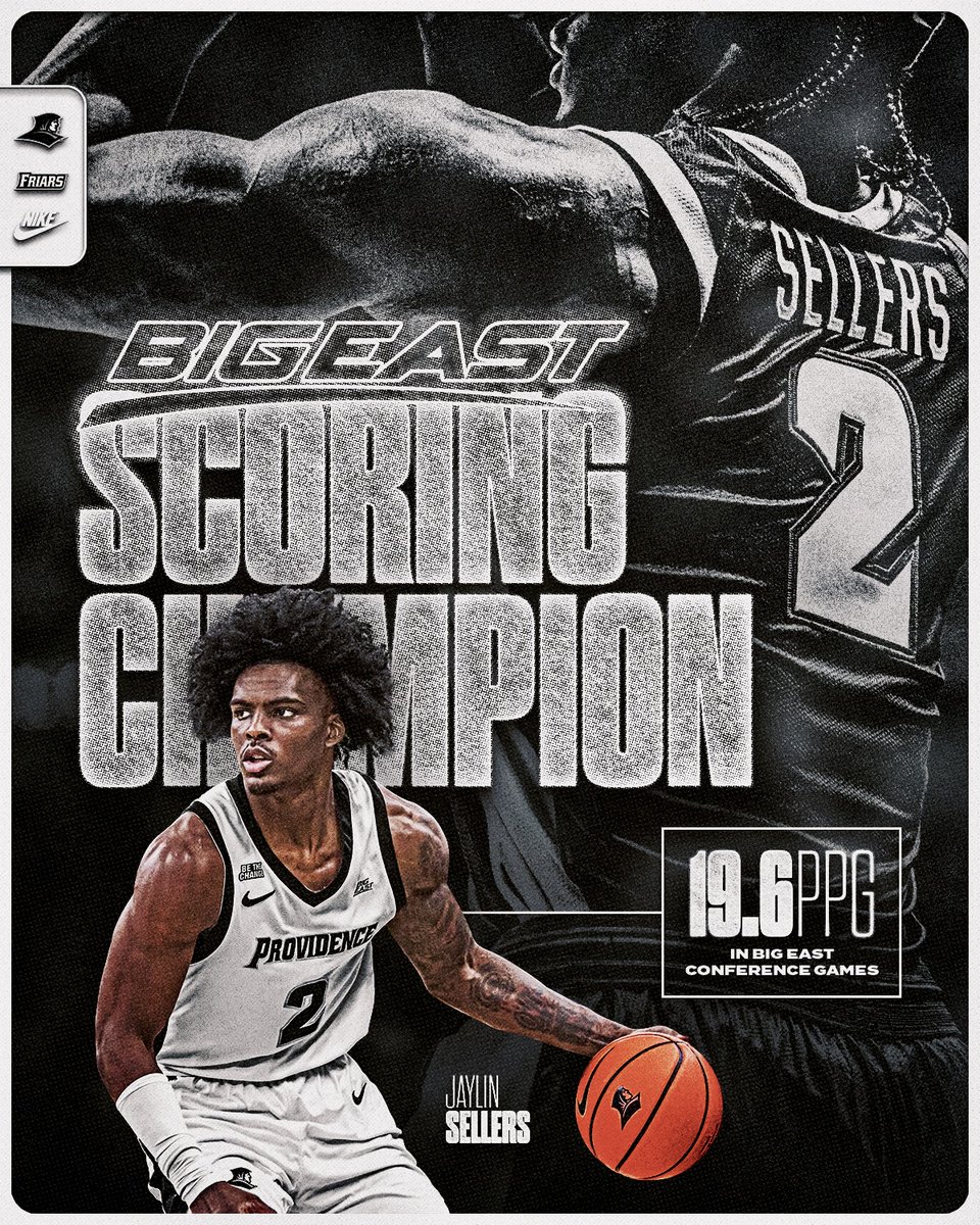 PCFriarsmbb's tweet photo. 🏆2025-26 BIG EAST SCORING CHAMP🏆

Jaylin Sellers averaged 19.6 points per game in BIG EAST Conference games.

Sellers became the ninth Friar all-time to lead the league in scoring and the first Friar since Devin Carter (21.4 ppg) accomplished the feat in 2023-24. https://t.co/mjU0vtyFYs