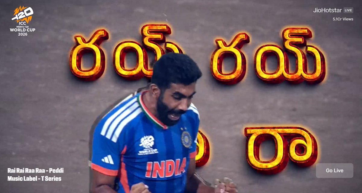 chitrambhalareI's tweet photo. Smart promotions by the #Peddi team 🔥

The #RaiRaiRaaRaa song was played during the #T20WorldCup2026Final, creating a perfect buzz.

Right song at the right stage for #RamCharan. 🎶💥 https://t.co/OZ9iePWmDl