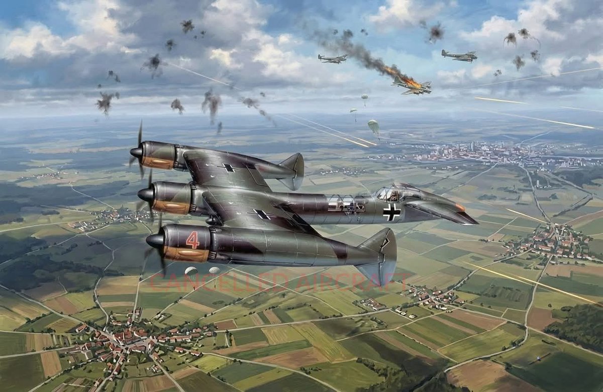 TRUFAULT's tweet image. El #Blohm&amp;amp;VossP.170 fue un bombardero alemán (schnellbomber) de finales de la #WW2, desarrollado por Blohm &amp;amp; Voss en 1942. El #avión presentaba un diseño asimétrico inusual con tres módulos de fuselaje separados, cada uno con un motor radial #BMW801, conectados por una sola ala.