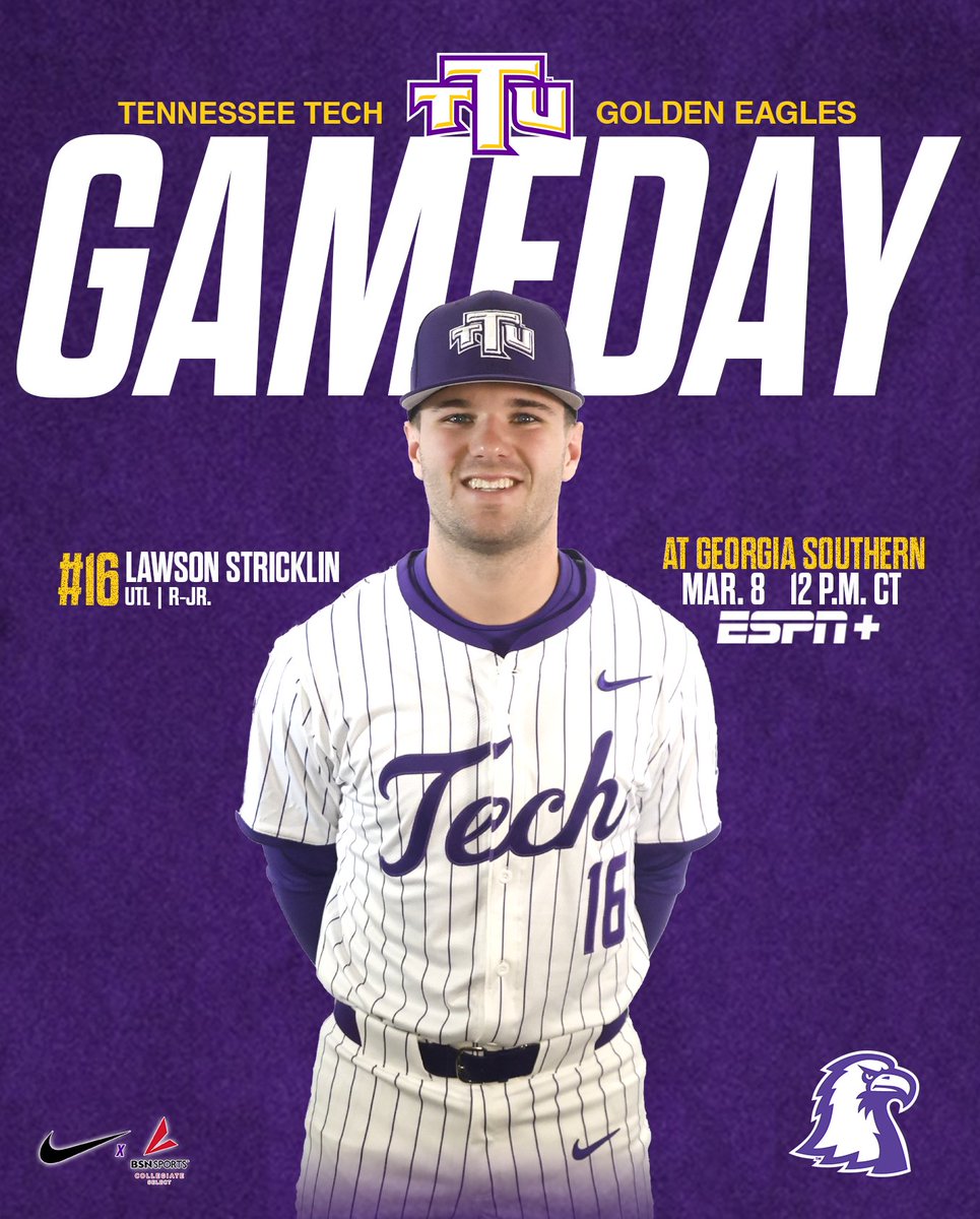 TNTech_Baseball's tweet photo. 𝐈𝐓'𝐒 𝐆𝐀𝐌𝐄𝐃𝐀𝐘!

@ : Georgia Southern
⌚️: 12 p.m. CT
📺: ESPN+ | https://t.co/0lNjEyKdi6
📊: Live Stats | https://t.co/7k8PUObZ0i
⚾️: J.I. Clements Stadium 
📍: Statesboro, Ga.

#WingsUp https://t.co/np7ToyHoI2