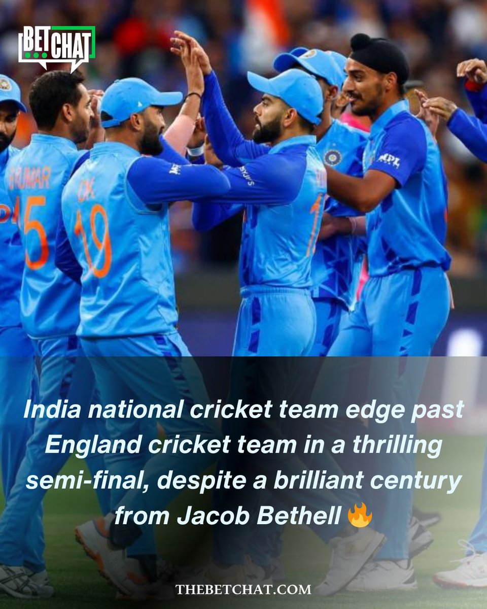 TheBetChat's tweet image. India edge past England in a thrilling semi final 🇮🇳🔥
Jacob Bethell shines with a brilliant century
But India hold their nerve to reach the final
 thebetchat.com/your-golden-ac…

#INDvsENG #T20WorldCup