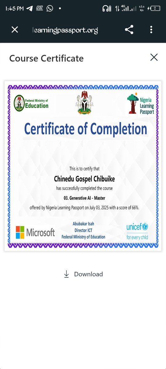 ChigoCnd's tweet image. I have completed my course in generative AI on the Nigeria learning passport platform 
#completion