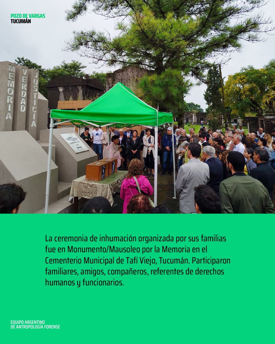 eaafoficial's tweet photo. 🇦🇷Alicia Dora Cerrota y José Eduardo Ramos fueron inhumados por sus familias en una multitudinaria y emotiva ceremonia en Tafí Viejo, Tucumán. Habían sido secuestrados y desaparecidos en 1976, fueron exhumados en el Pozo de Vargas por el CAMIT e identificados por el @EAAFoficial. https://t.co/l3FxiBtaK8