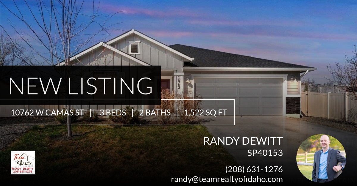 RealtorRandy208's tweet photo. 📍 New Listing 📍 Take a look at this fantastic new property that just hit the market located at 10762 W Camas St in Boise. Reach out here or at (208) 631-1276 for more information

Randy DeWitt
Team Realty of Idaho https://t.co/ZwPxs7Y07k https://t.co/Mh9mEWsXbd