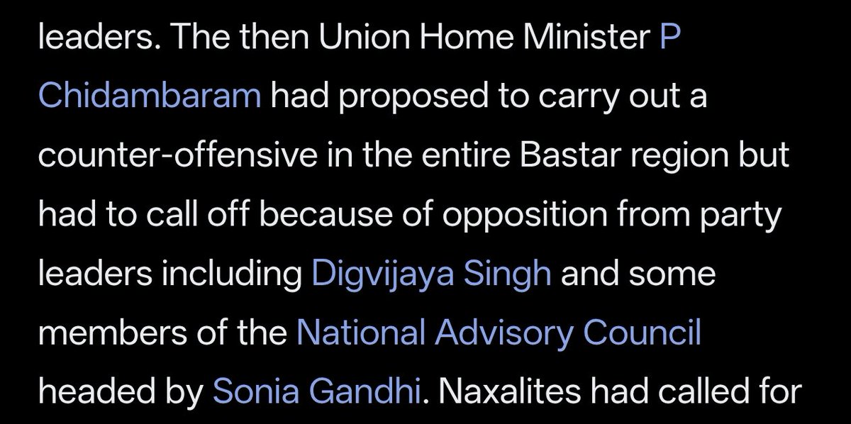 As India is on the verge of being declared Naxalism free

Everyone needs to know something -

Some Officers from P Chidambaram's ministry, wanted to go after the Naxals and punish them for killing so many CRPF personnel

But Sonia Gandhi and other senior members like Digvijay