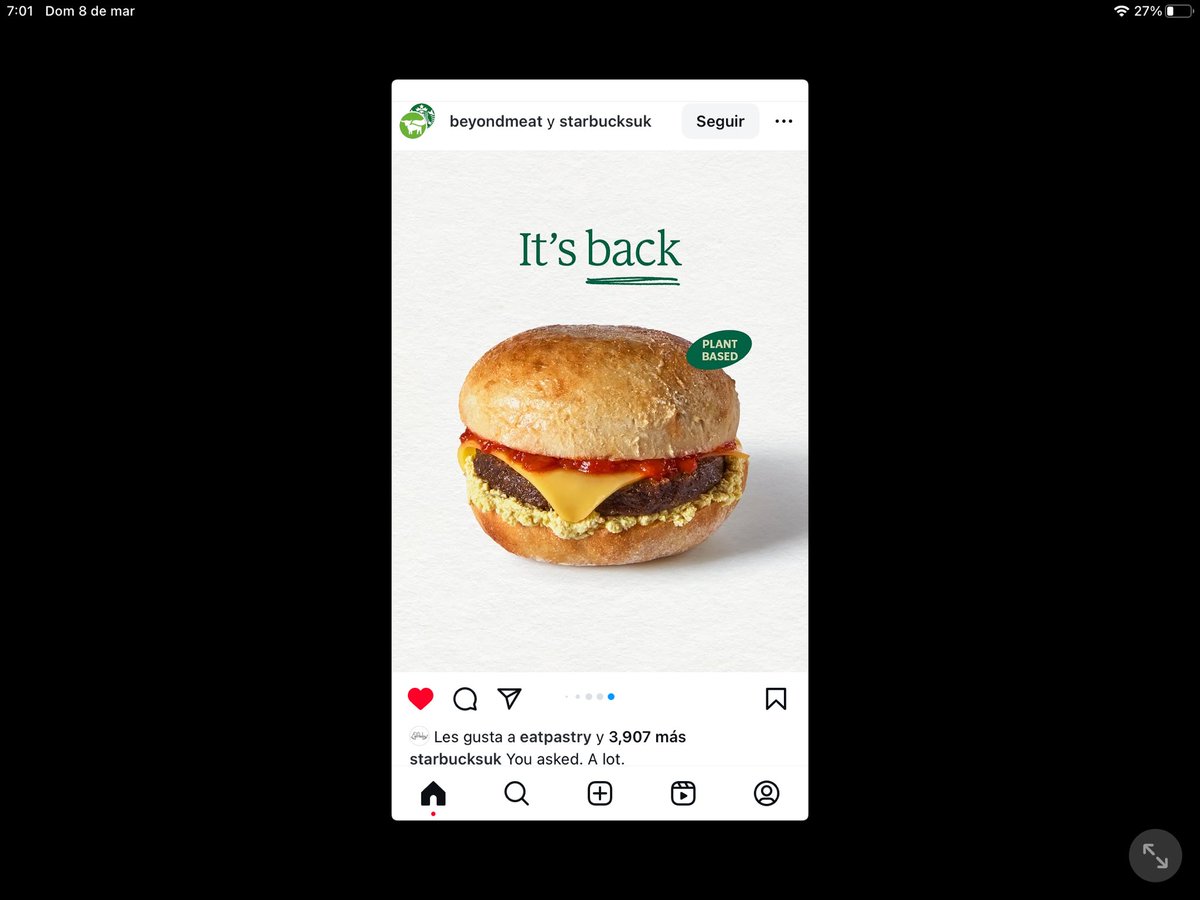 Elhenry78's tweet photo. $BYND #BYND the Beyond/Starbucks breakfast sandwich in the UK is back. With new products, partnerships, selling direct to consumer (beyondtestkitchen), as a stockholder I am bullish! https://t.co/Xs70vQ7qjf