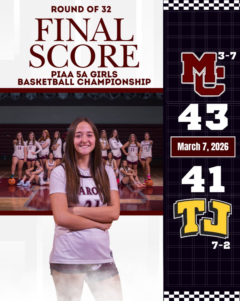 MCLadyBaronsBB's tweet image. Final Score

Manheim Central 43
Thomas Jefferson 41

#KEEPKNOCKING 🏀