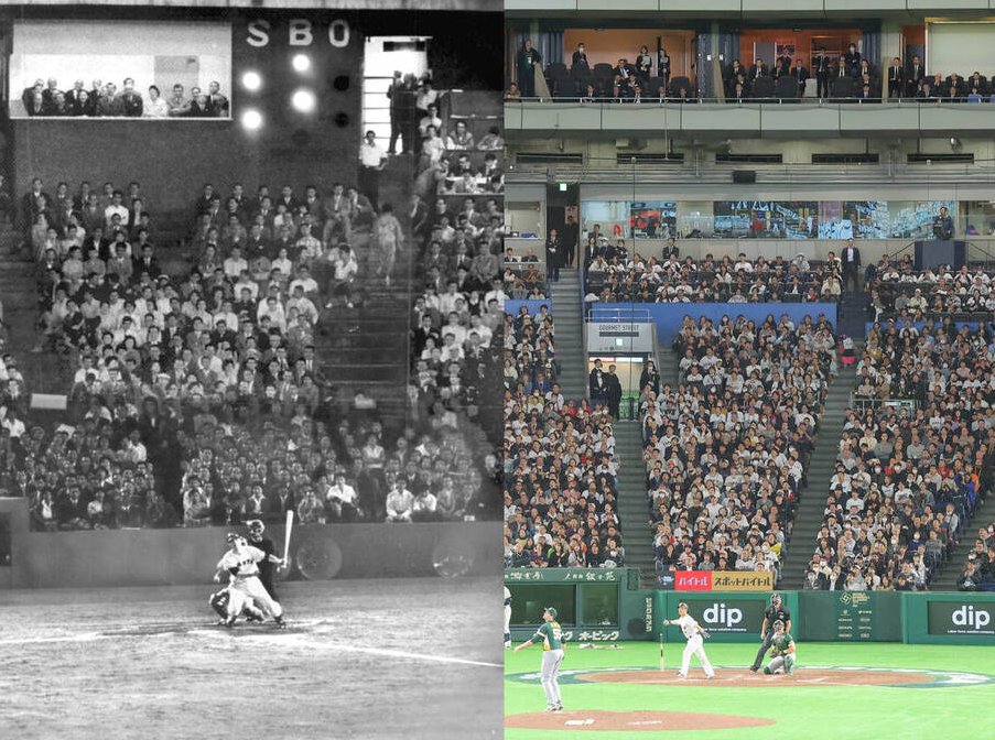 Dorapeinet's tweet photo. １９５９年の天覧試合で長嶋茂雄がサヨナラ本塁打（左）

同じ２１時１０分に吉田正尚が逆転２ラン

https://t.co/DMRMpjqUYr https://t.co/KxsIHJMWA9