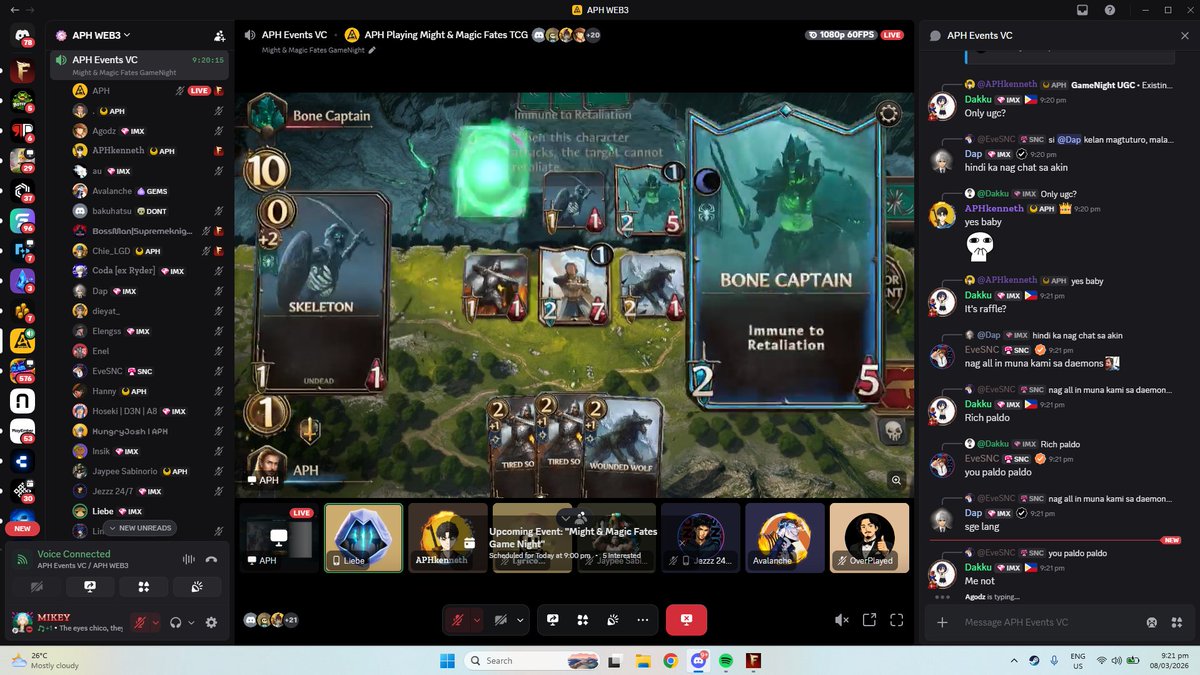 APH <a href="/MightMagicFates/">Might & Magic Fates TCG</a> Game night! Even though I'm an Emerald, I'm still listening to tutorial 😭 

Thanks to <a href="/liebe19_/">Liebe</a> &amp; <a href="/aphkenneth/">APHkenn.eth</a> for the tutorial! 

You are still not late! Hop on and let's learn how to play MMF!
