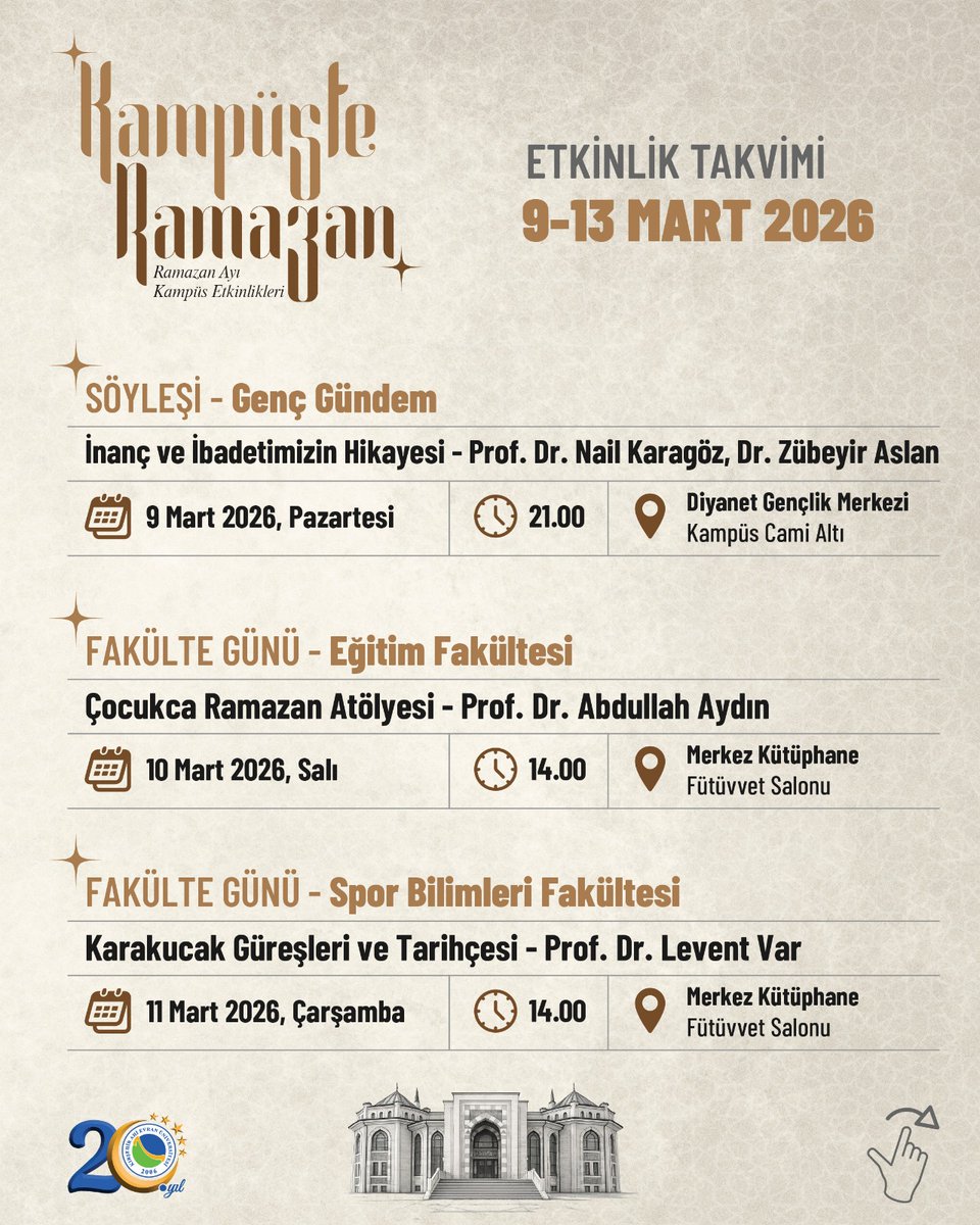 ahievranedutr's tweet photo. 🔷 9-13 Mart Haftası Kampüste Ramazan Etkinlik Takvimi

#KAEÜ #KırşehirAhiEvranÜniversitesi #Kırşehir @mkarahoca https://t.co/7UQlC1DKAs
