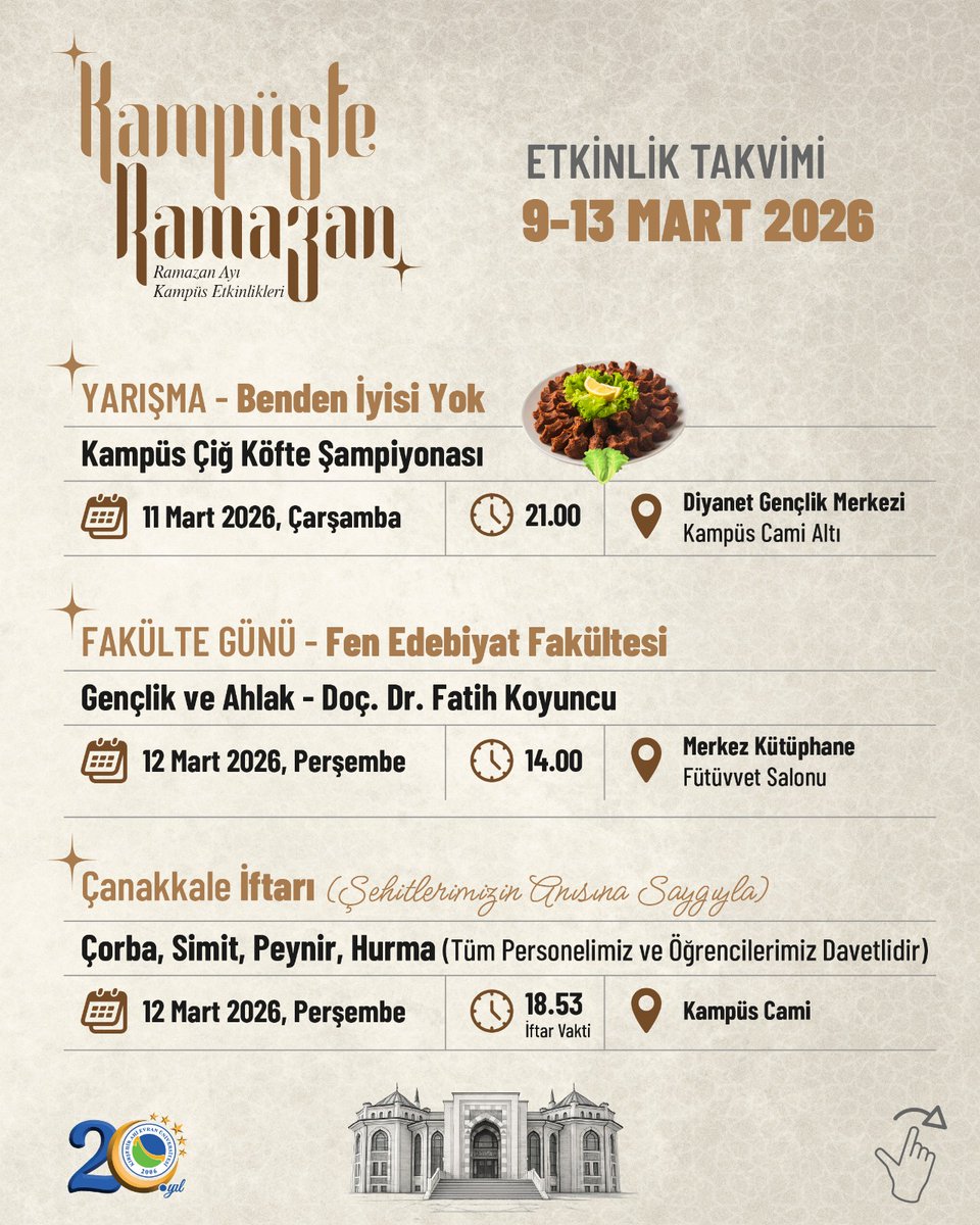 ahievranedutr's tweet photo. 🔷 9-13 Mart Haftası Kampüste Ramazan Etkinlik Takvimi

#KAEÜ #KırşehirAhiEvranÜniversitesi #Kırşehir @mkarahoca https://t.co/7UQlC1DKAs