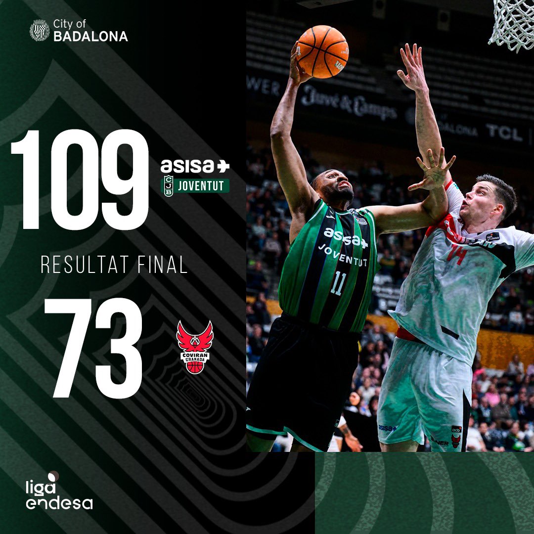🔚 𝐅𝐈𝐍𝐀𝐋 A L’OLÍMPIC! Tornem de l’aturada amb un 𝙏𝙍𝙄𝙊𝙈𝙁 a la butxaca!

<a href="/Penya1930/">Club Joventut Badalona</a> 109-73 <a href="/CoviranGranada/">Coviran Granada</a> 

🎯 Henri Drell: 20 punts 

#CityOfBadalona #ASISAJoventut