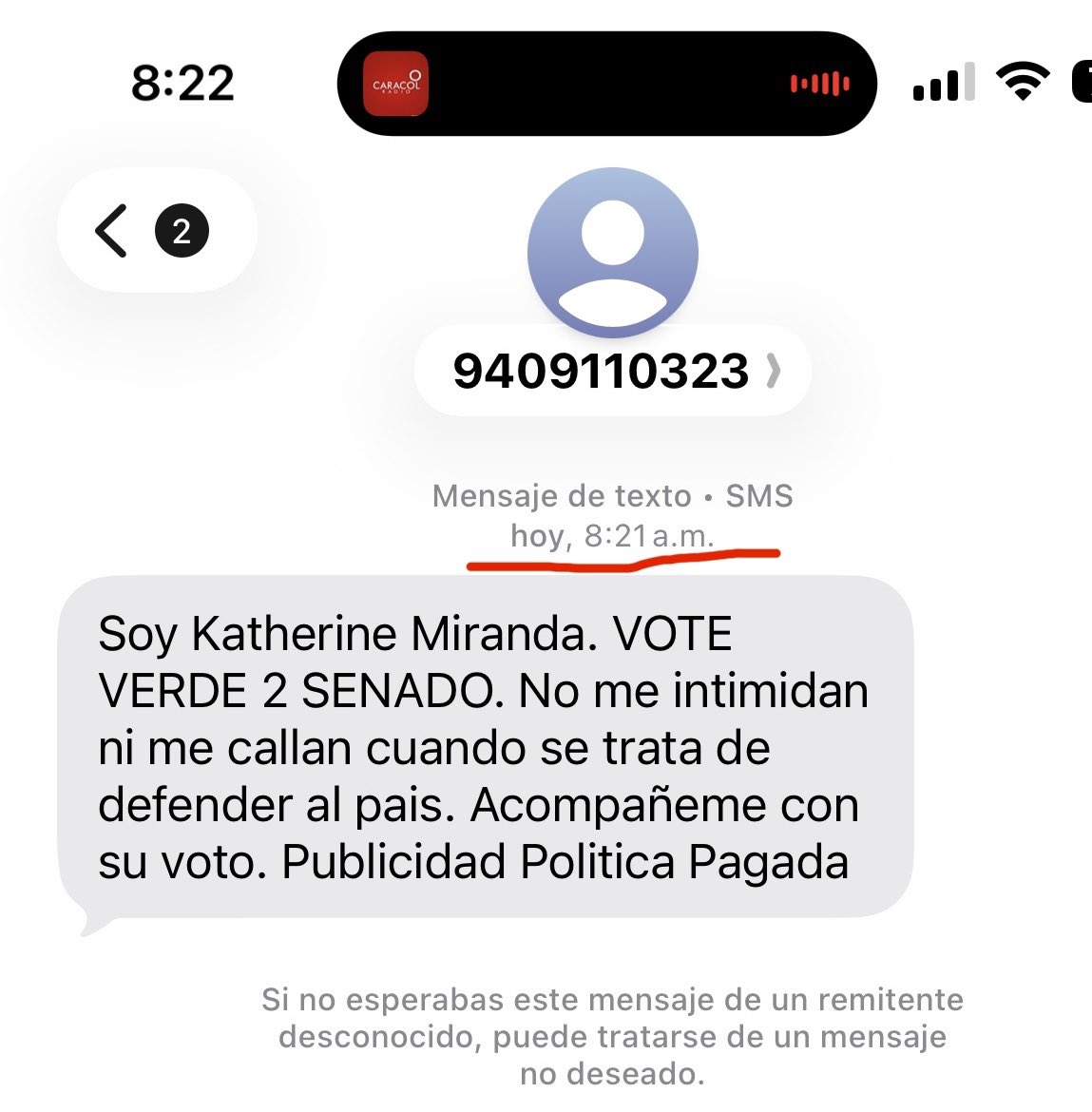 Señora <a href="/KatheMirandaP/">Katherine Miranda</a> esto está PROHIBIDO!
Las leyes 130 del 94 y 996 de 2005, desarrolladas para redes sociales por la Res 236 de 2015 le PROHÍBEN hacer propaganda el día de hoy. 
Usted que es tan demócrata: RESPETE!
O está muy desesperada?

<a href="/PGN_COL/">Procuraduría General de la Nación</a> <a href="/CNE_COLOMBIA/">CNE Colombia</a> <a href="/moecolombia/">MOE</a>