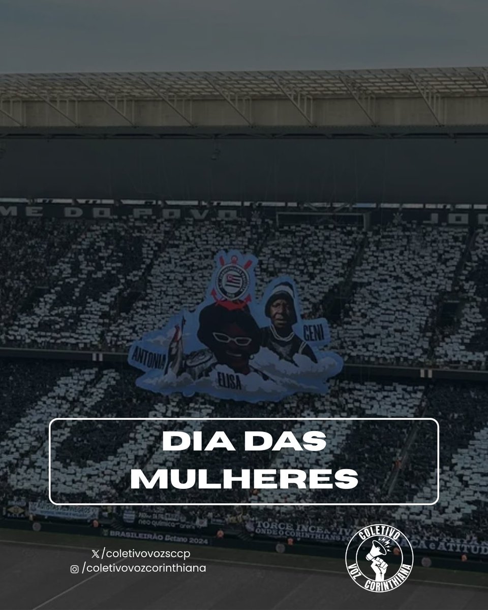 coletivovozsccp's tweet photo. O Corinthians nasceu operário. Nasceu da luta. E, nessa trincheira, a mulher corinthiana jamais aceitou ser coadjuvante. Ela foi fundadora, foi a voz incansável na arquibancada e foi Presidente.

Neste Dia Internacional da Mulher, o Coletivo Voz Corinthiana recorda que a nossa identidade visual tem as mãos de Antônia Perrone, que bordou o primeiro "CP" da história. Que a nossa Fiel torcida tem a alma de Dona Elisa, o símbolo de um amor que não se abala nem na fila, nem na glória. Que a nossa cadeira máxima já teve a firmeza de Marlene Matheus.

Essa essência de combate forjou o nosso presente. O futebol feminino do Timão, iniciado em 1997, resistiu ao amadorismo e às pausas dolorosas para renascer gigante. Em 2016, o jogo virou. Com projeto e respeito, assumimos o protagonismo e construímos uma dinastia.

O maior símbolo dessa evolução atende por Grazi. Ela chegou, lutou e venceu tudo dentro das quatro linhas. Ao encerrar sua carreira lendária em 2023, ela não deixou o fronte; apenas mudou de posição. Hoje, como executiva de futebol, Grazi prova que a competência feminina deve ocupar todos os espaços do Parque São Jorge: do cimento da arquibancada à mesa de decisão.

E isso não é apenas retórica, é a realidade demográfica da Fiel Torcida. Os números confirmam o que as arquibancadas sempre mostraram: as mulheres já representam 43% de toda a torcida corinthiana.

Não somos uma minoria, somos quase metade da Fiel. E o Corinthians precisa ser, cada dia mais, a casa de todas as Brabas.

Pelas corinthianas e pelo Corinthians, sempre!