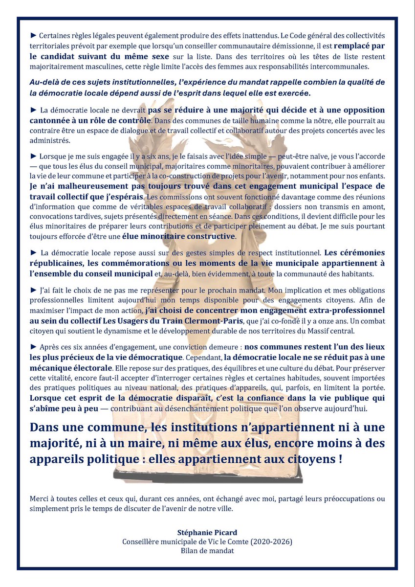 Picard_Stephani's tweet photo. Démocratie locale : les paradoxes silencieux de nos communes 
Retrouvez ici, mon bilan à la fin de mon mandat de conseillère municipale. https://t.co/4yIezeSui4