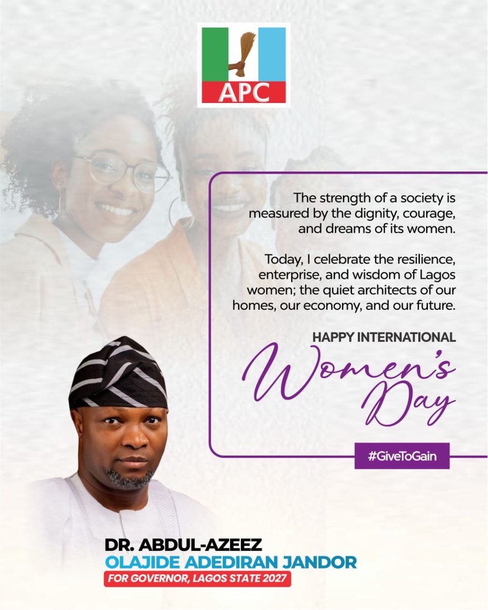 The strength of a society is measured by the dignity, courage, and dreams of its women.

Today, I celebrate the resilience, enterprise, and wisdom of Lagos women; the quiet architects of our homes, our economy, and our future.

*Happy International Women’s Day.*
