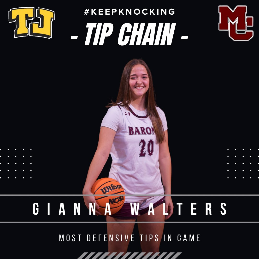 MCLadyBaronsBB's tweet image. Congrats to Gianna Walters, our Tip Chain winner vs. Thomas Jefferson — leading the way with the most defensive TIPS! #KEEPKNOCKING 🏀