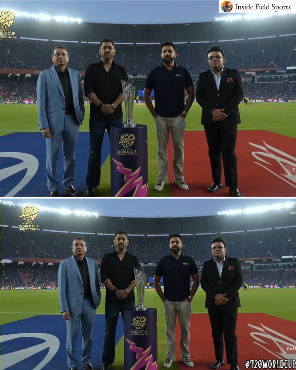 India's both WT20 winning captains MS Dhoni &amp; Rohit Sharma with the trophy 🏆

#T20Worldcup #INDvNZ #Ahmedabad #Final #InsideFieldSports