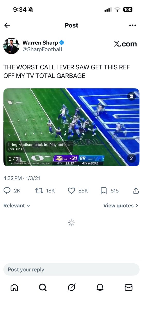 ross_balaban's tweet photo. @SharpFootball Took 20 seconds. “Get this ref off my TV total garbage.” Lol you are typing this into a place no ref can see and are telling me you wouldn’t be going nuts on the sideline. The hypocrisy https://t.co/zKlYESNNaB
