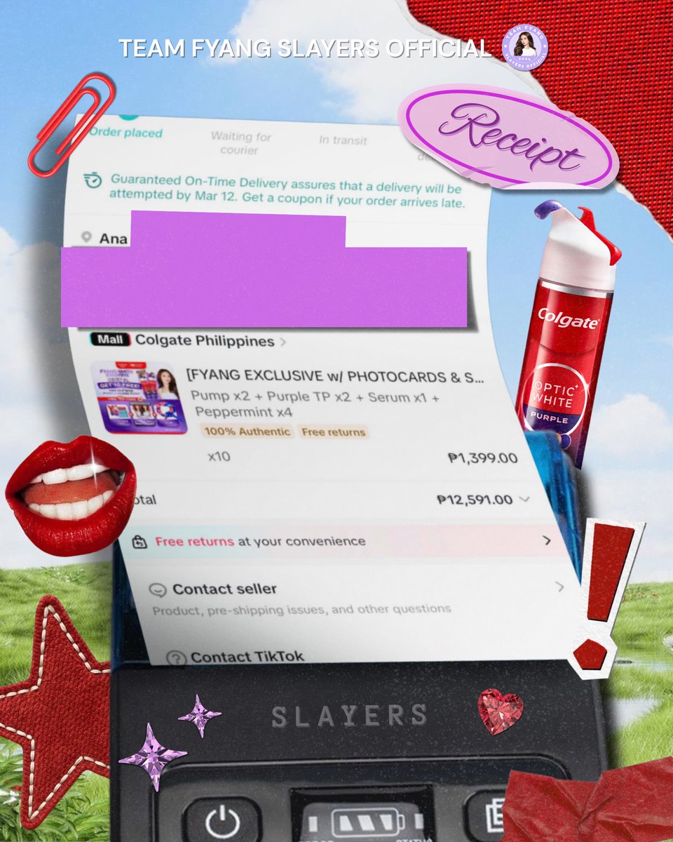 FyangSlayers's tweet photo. New blessing is worth celebrating for! 🎉✨ 

To show how grateful we are, here’s the proof of our purchase of Colgate’s Optic White 'PURPLE PUMP' Toothpaste, supporting our passionate and hardworking girlie 🙌🏻

A huge thank you to all the amazing people who purchased during Fyang’s live—your support means the world to us 💜

Thank you so much @ColgatePH!