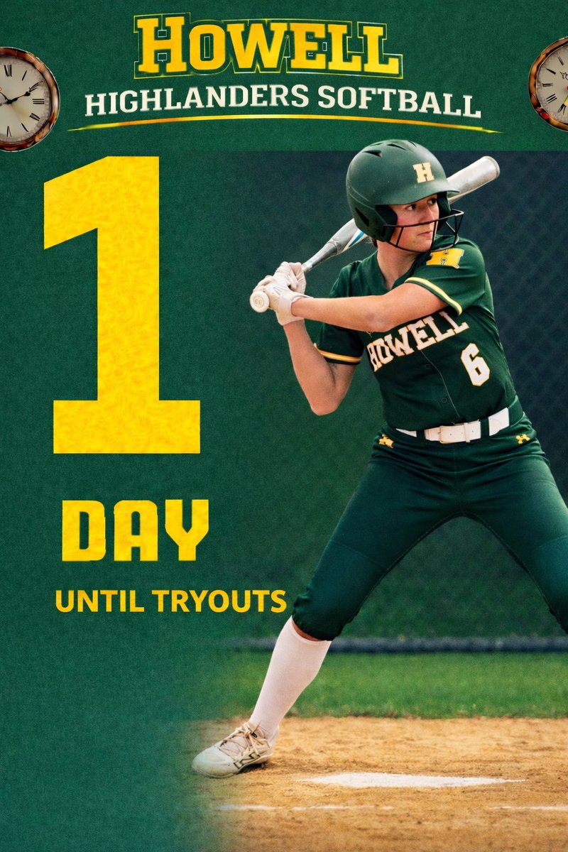 howellsoftball_'s tweet photo. The countdown is almost over. Tomorrow the field comes alive and the journey begins for the next group of Howell Highlanders Softball players. 🥎💚💛

Bring your energy. Bring your focus. Bring your best.

Let’s go Highlanders. https://t.co/iCHdWDRayV