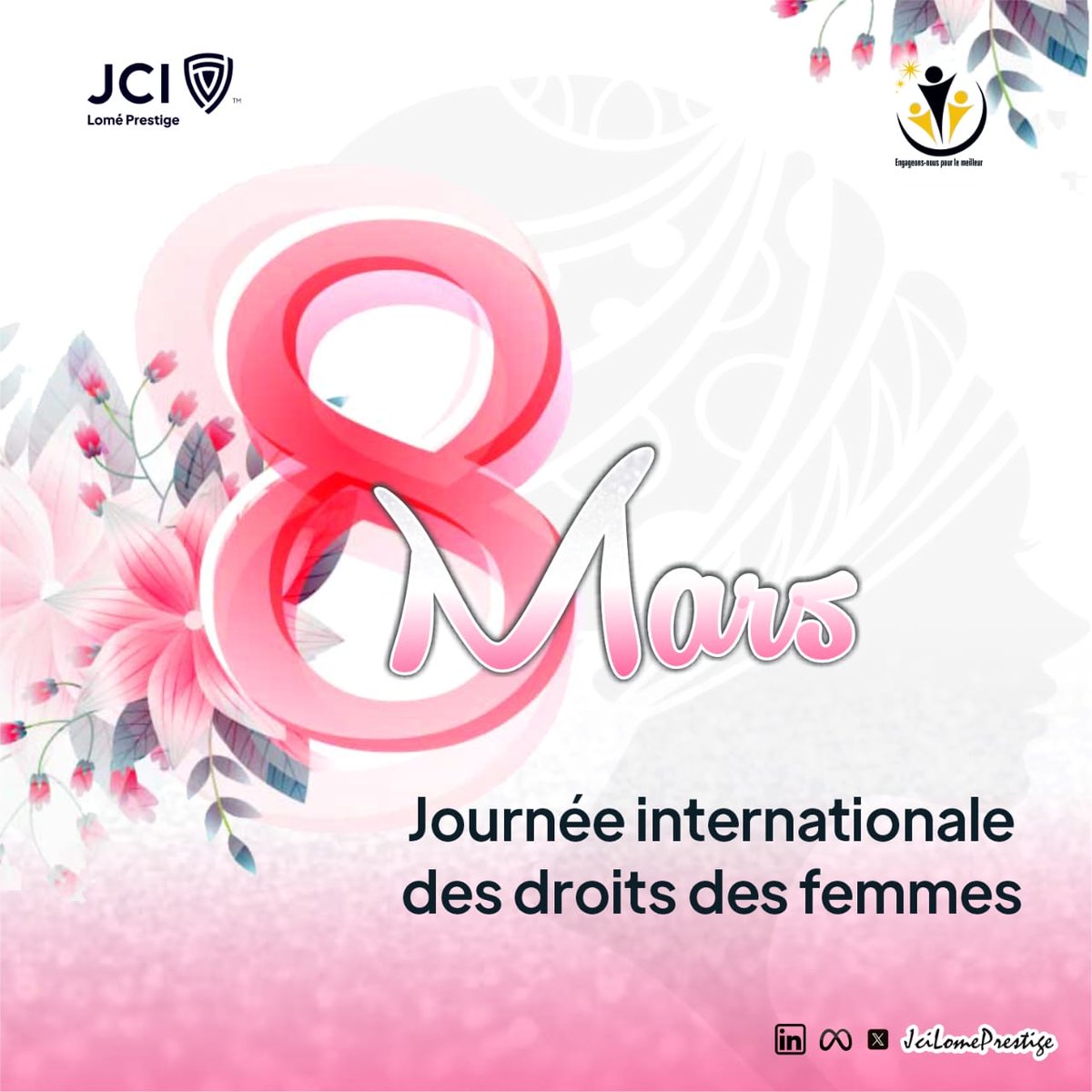 En ce 8 mars, la JCI Lomé Prestige rend hommage aux femmes qui, chaque jour, contribuent au développement de nos communautés par leur courage, leur engagement et leur leadership.

Bonne célébration à toutes les femmes ! 🌍

#8Mars #JournéeDesDroitsDesFemmes #JCILomePrestige