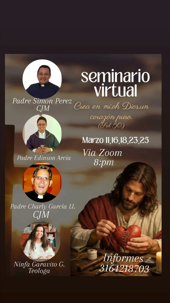 Seminario Virtual,Iniciamos el miércoles 11 de Marzo.
!Anímate a ser parte de esta bendición !
Si tienes inconveniente para participar por tiempo o compromisos,las enseñanzas se graban y te las enviamos.
 Inscripciones por 
Whatsapp +57 316421870
<a href="/padrecharly/">P. Charly CJM</a>