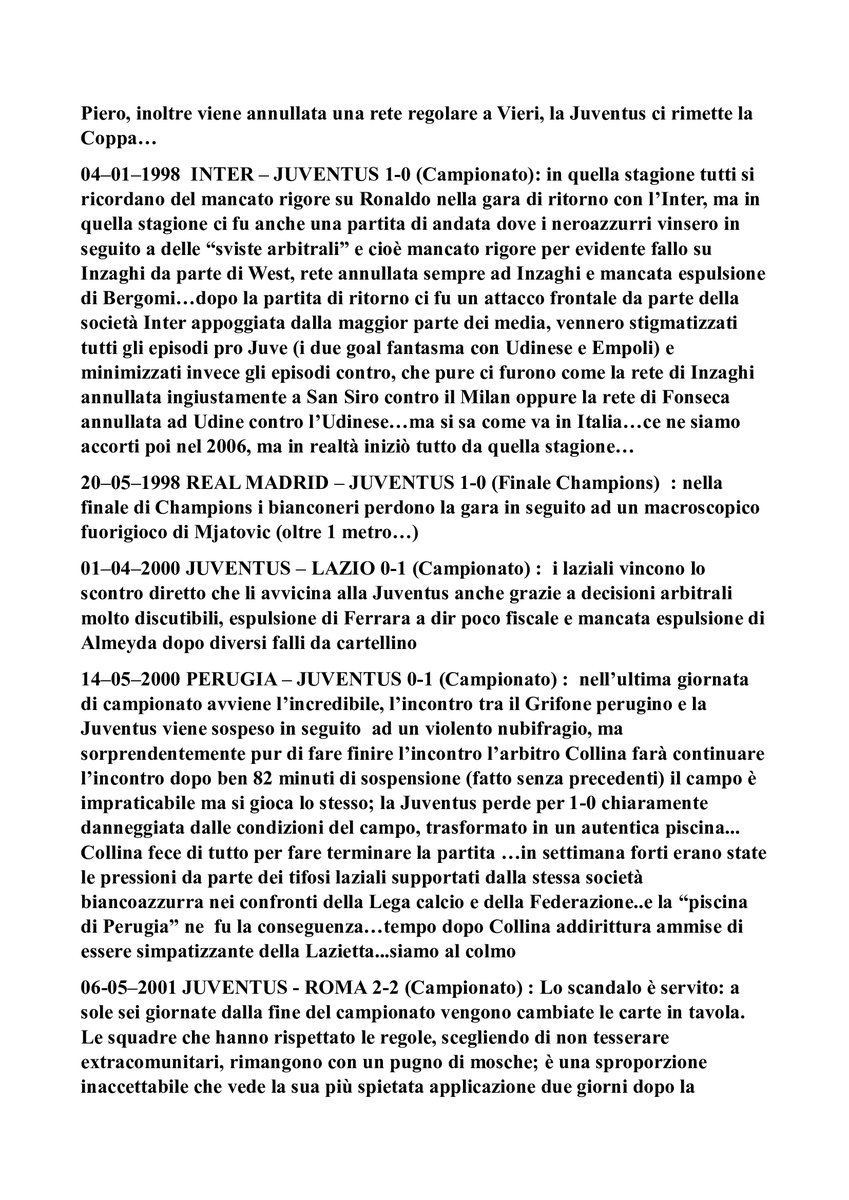 Ho trovato un articolo molto interessante sui torti subiti dalla Juventus sia in Europa che in Italia dal 1978 al 2023 di Worldsoccer.it.  Tantissimi episodi contro la Juventus in 45 anni di Calcio, nonostante la nomea di Juventus vincente grazie ai furti negli anni. P1