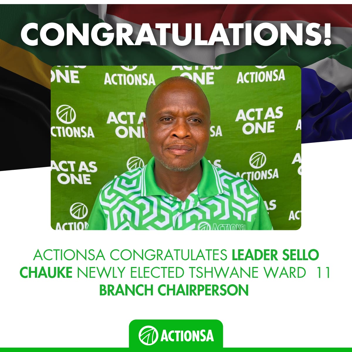 💚 CONGRATULATIONS  💚  Congratulations, Leader Sello Chauke. Wishing you all the best in your responsibility to lead Ward 11. #LetsFixTshwane