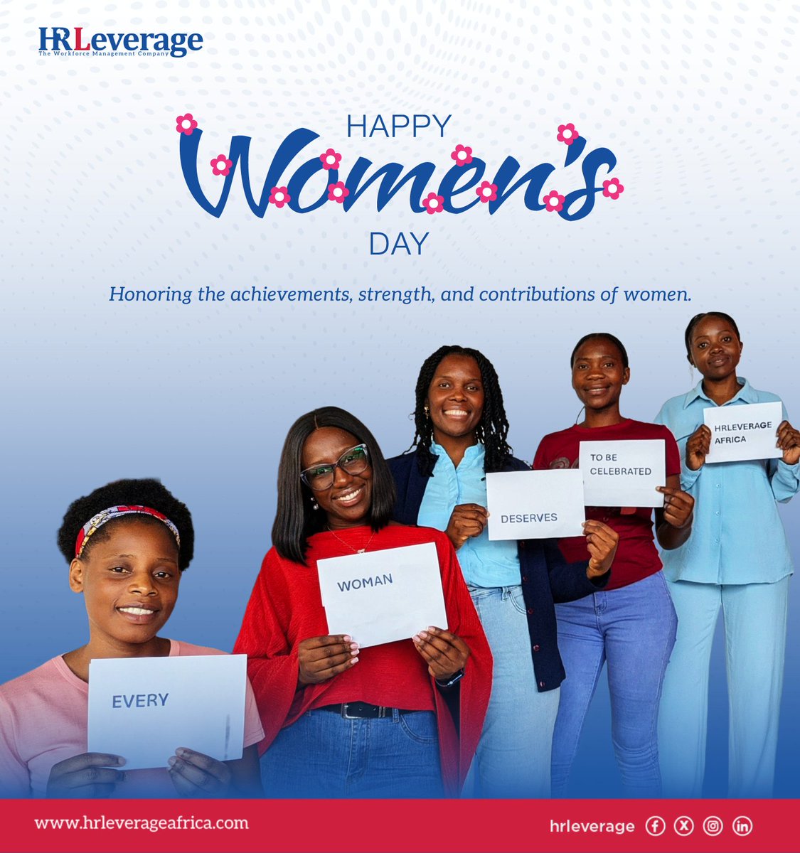 HRLAfrica's tweet photo. Every woman deserves to be celebrated. ๐ธ
Today we honor the strength, achievements, and contributions of women shaping workplaces and communities across Africa and beyond.
Happy International Womenโs Day.
#InternationalWomensDay #IWD2026 #CelebrateWomen #WomensDay #HRLeverage https://t.co/PbHmzWKuB0