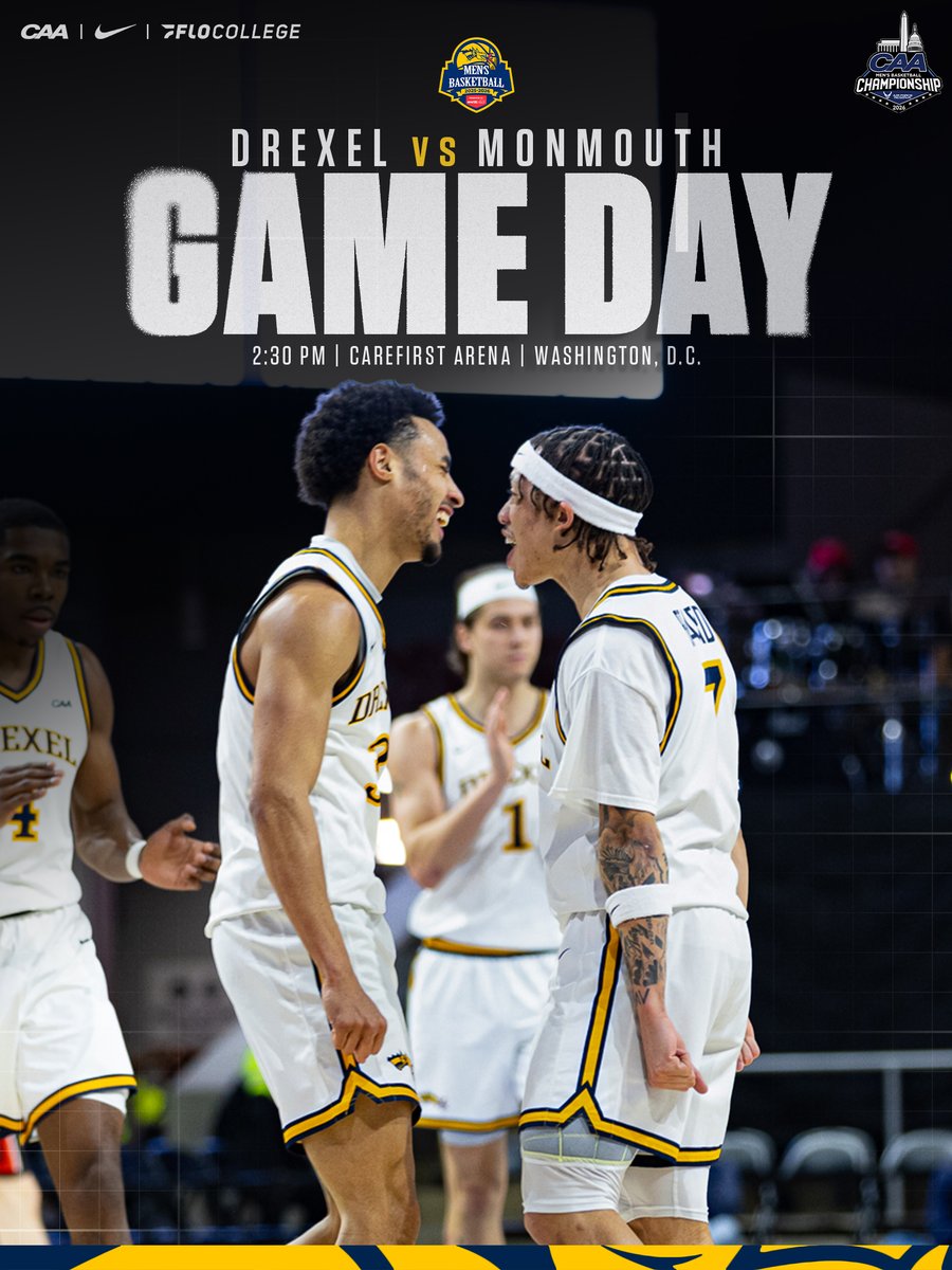 DrexelMBB's tweet photo. GAME DAY. 💼

🆚 | No. 4 Monmouth
⏰ | 2:30 PM
📍 | CareFirst Arena - Washington, D.C.
📺 | https://t.co/uvwmoKggQJ
📈 | https://t.co/xSSeEdiljH
📻 | https://t.co/ly0DLz1slu

#FearTheDragon🐉 https://t.co/cMOV01OZzY