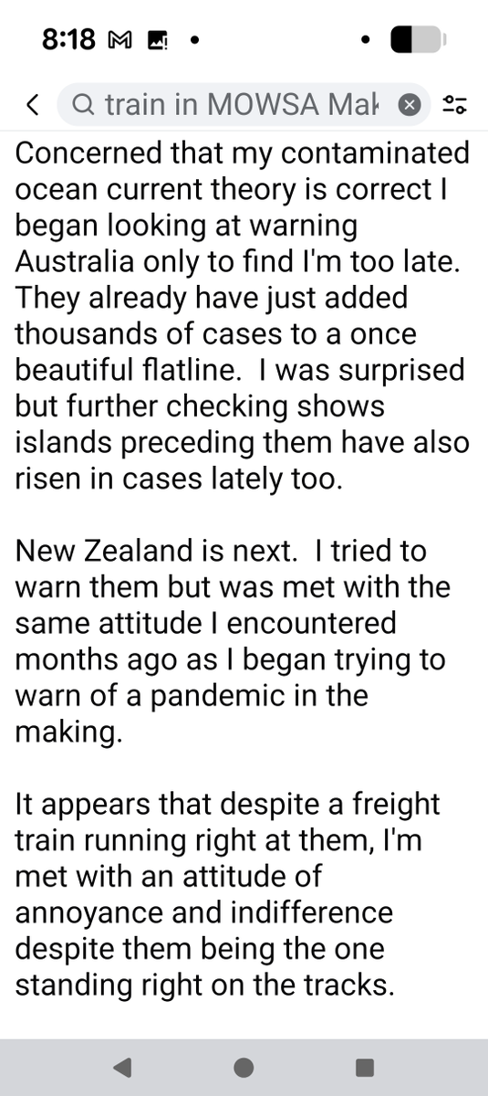 MOWSA5's tweet photo. My work doing advance COVID outbreak predictions started in mid 2020.

New Zealand's was my first prediction based on my waterborne transmission theory

From this point they became numerous, worldwide &amp; the accuracy narrowed down outbreaks to very specific timeframes

Note dates https://t.co/MifiQNEtD5