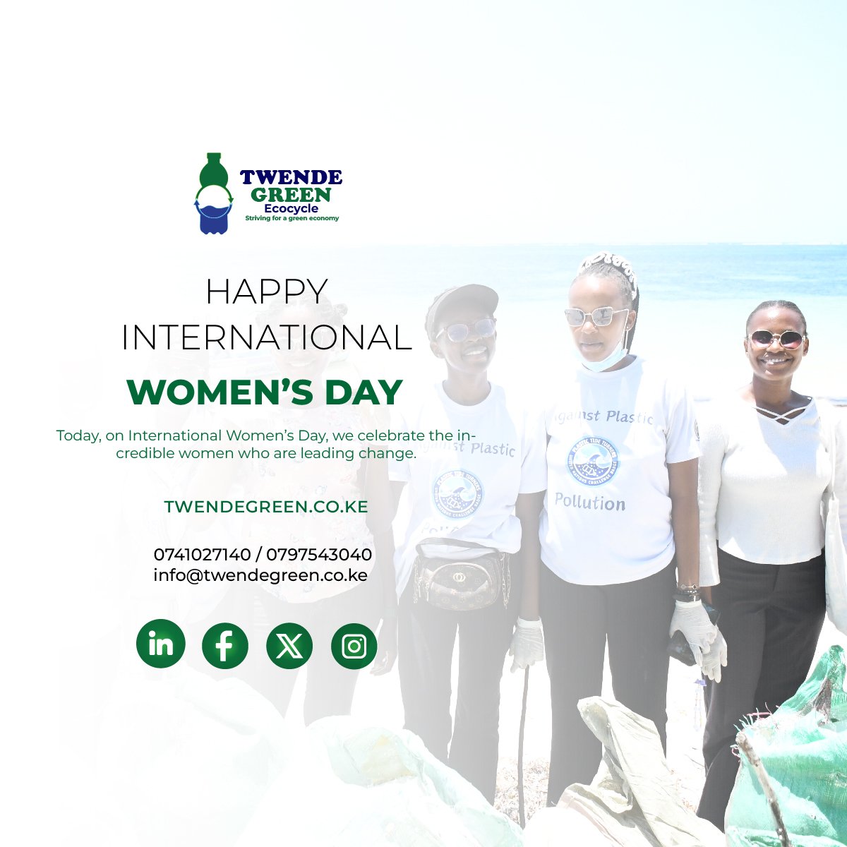 twendegreen's tweet photo. Today, on International Women’s Day, we celebrate the incredible women who are leading change in our communities, protecting our oceans, and championing sustainability. From waste pickers and environmental champions to innovators and young. https://t.co/eBO2nPpsfJ