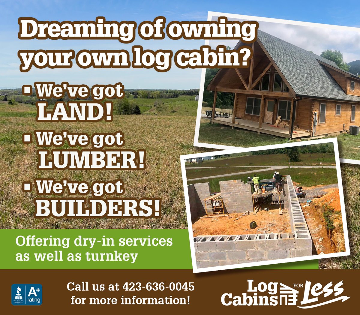 LogCabinsForLes's tweet photo. Dreaming of owning your own log cabin? Log Cabins for Less has everything you need to turn that dream into reality—land, quality lumber, skilled builders. Plus, we offer dry-in services as well as full turnkey cabins, Visit https://t.co/n2RXSQu2Bd to view all of our floor plans. https://t.co/ov50cTSYA8