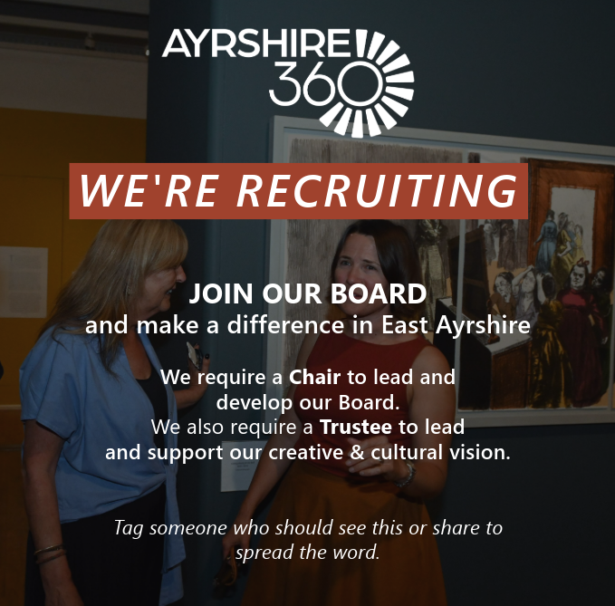 yourayrshire360's tweet photo. JOIN OUR BOARD and make a difference in East Ayrshire!
We require a Chair to lead &amp; develop our Board. We also require a Trustee to lead &amp; support our creative &amp; cultural vision. Tag someone who should see this. Or register your interest 👇https://t.co/rhB7tjVPkV #TrusteeRole https://t.co/5PkddtydVk