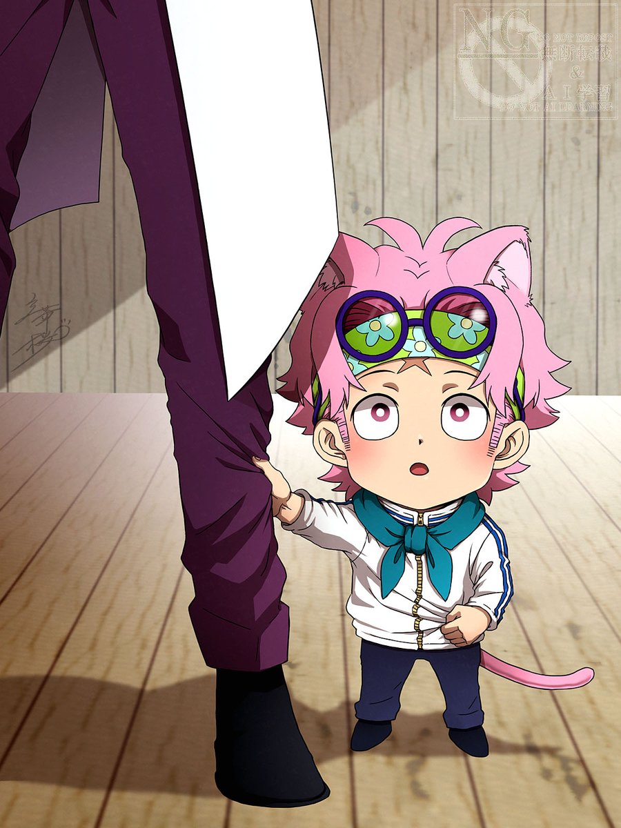 ⛑️さん＆ちびにゃんこ👓大佐。
今更、先月の猫の日に描いてたやつを完成させてみた。(遅っ)