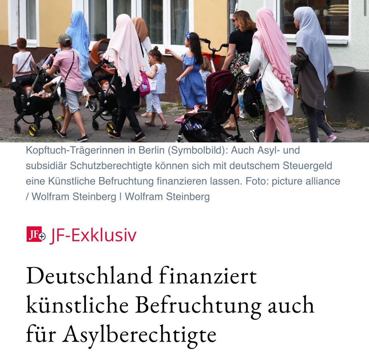 Kein Witz. Deutschland finanziert künstliche Befruchtung auch für Asylberechtigte. Entscheidend ist allein der Zugang zur gesetzlichen Krankenversicherung.  

Während Deutschland in einer massiven demographischen Krise steckt und die Geburtenrate der deutschen Bevölkerung seit