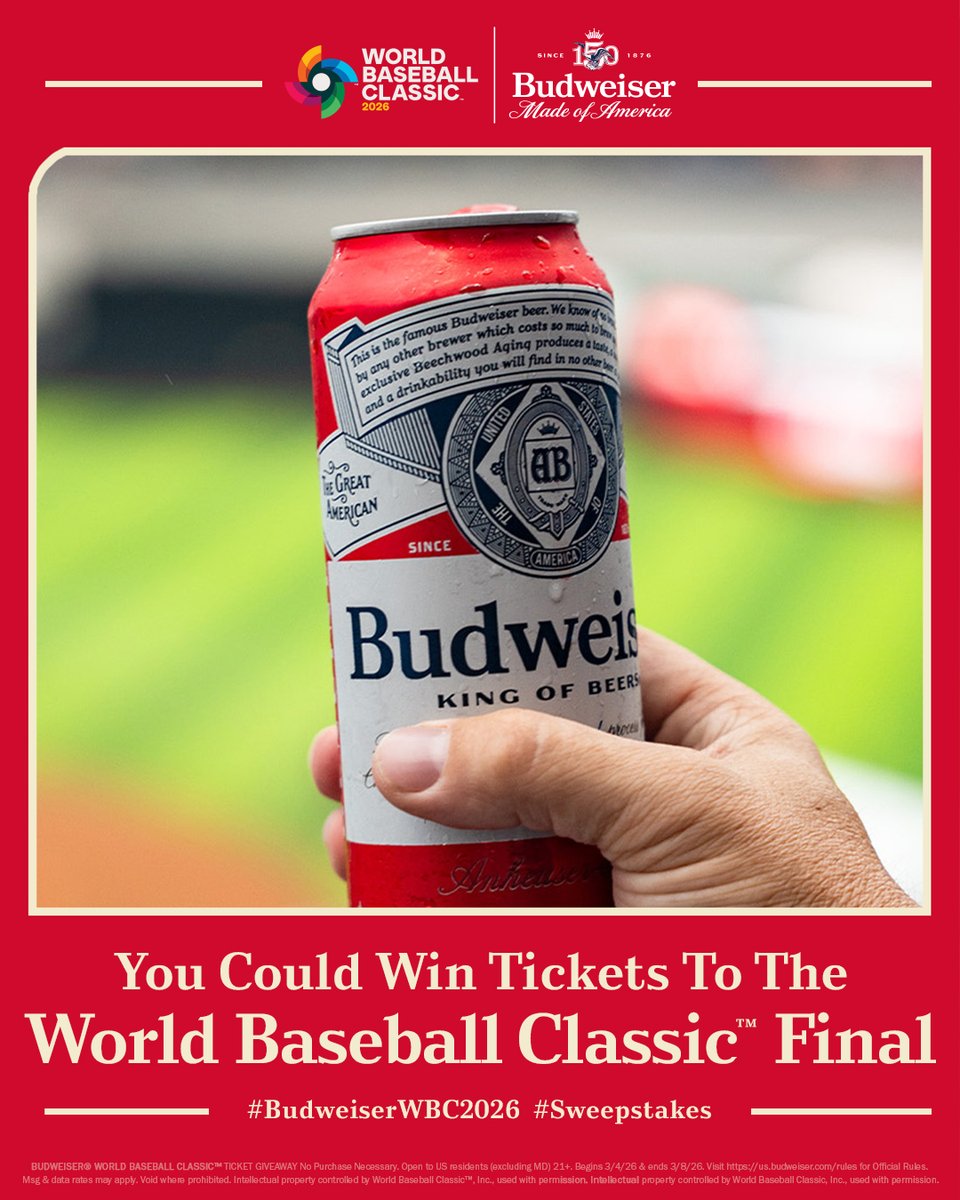 WIN TICKETS TO THE FINALS

This is your shot to win tickets to the World Baseball Classic™  Finals. Reply #BudweiserWBC2026 #Sweepstakes for your chance to win.