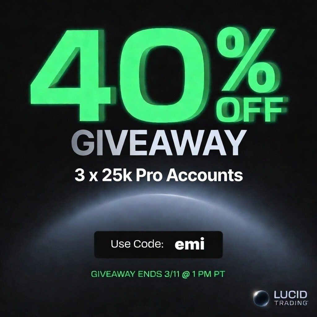 Well, we did it! 🫶
Thank you for 3k followers🤩 

GIVEAWAY TIME
Up for grabs: 3 x 25K <a href="/TradingLucid/">Lucid Trading</a> Pro accounts
Here’s how to enter:
1. Follow <a href="/RomanianUSA/">Emi 🇷🇴 | Futures Trader</a> 
2. Repost this post
3. Comment: Code emi

Giveaways ends 3/11 @ 1 PM PT