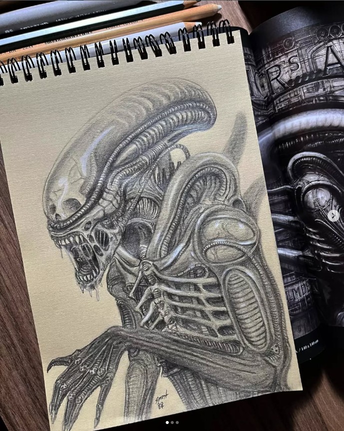 HPL_JDeLaughter's tweet image. 💀"In Space No One Can Hear You Scream"🎨A fresh perspective on H.R. Giger's Masterpiece, "Xenomorph" by summoningthemoon (Instagram)💀#HRGiger #Xenomorph #Alien #RidleyScott #Horror #Scifi