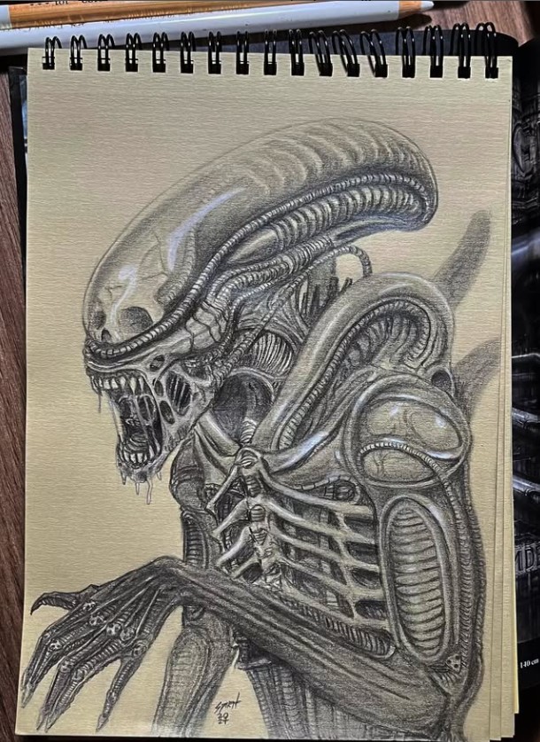 HPL_JDeLaughter's tweet image. 💀"In Space No One Can Hear You Scream"🎨A fresh perspective on H.R. Giger's Masterpiece, "Xenomorph" by summoningthemoon (Instagram)💀#HRGiger #Xenomorph #Alien #RidleyScott #Horror #Scifi