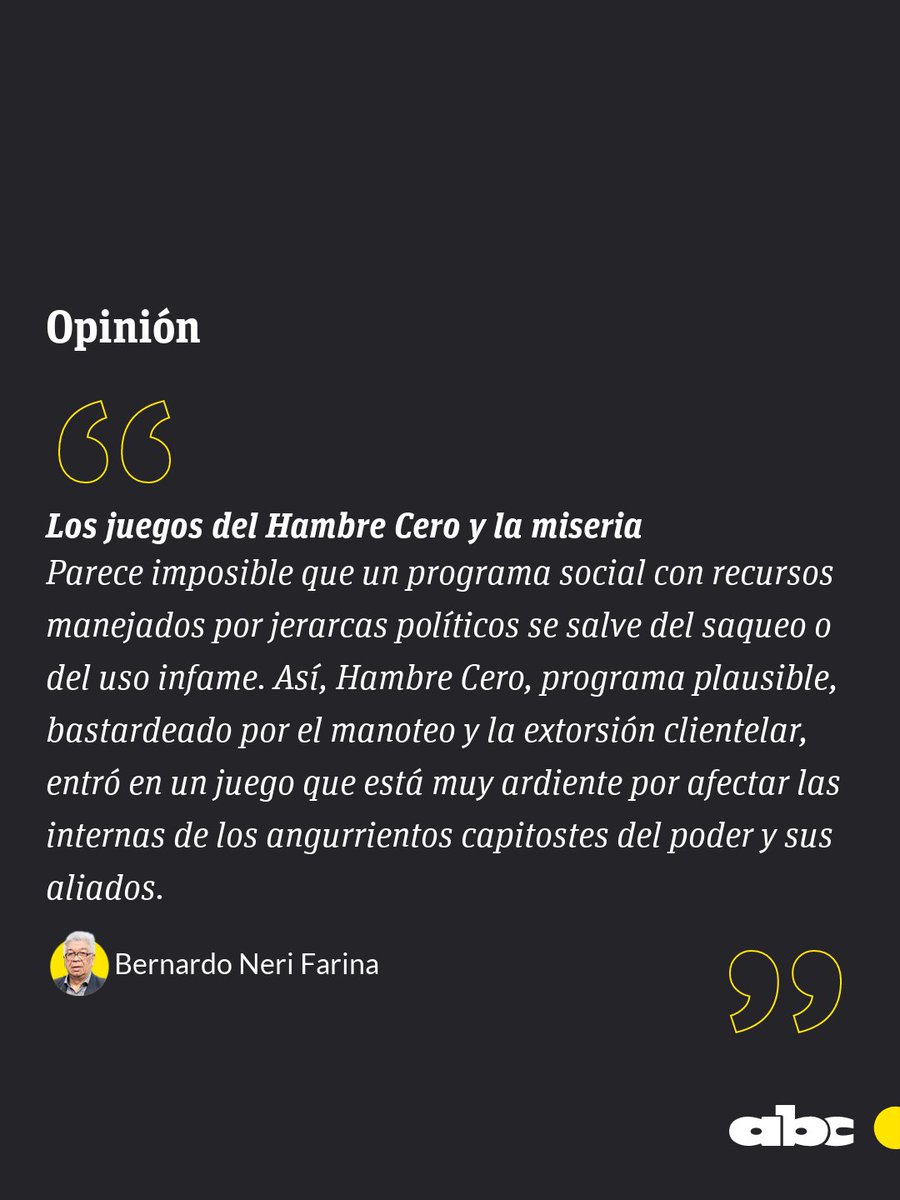 #OpiniónABC | "Los juegos del Hambre Cero y la miseria", por <a href="/BernardoFarina/">Bernardo Neri Farina</a>. 

📲 abc.com.py/opinion/2026/0…

🔴Canal de WhatsApp: whatsapp.com/channel/0029Va…