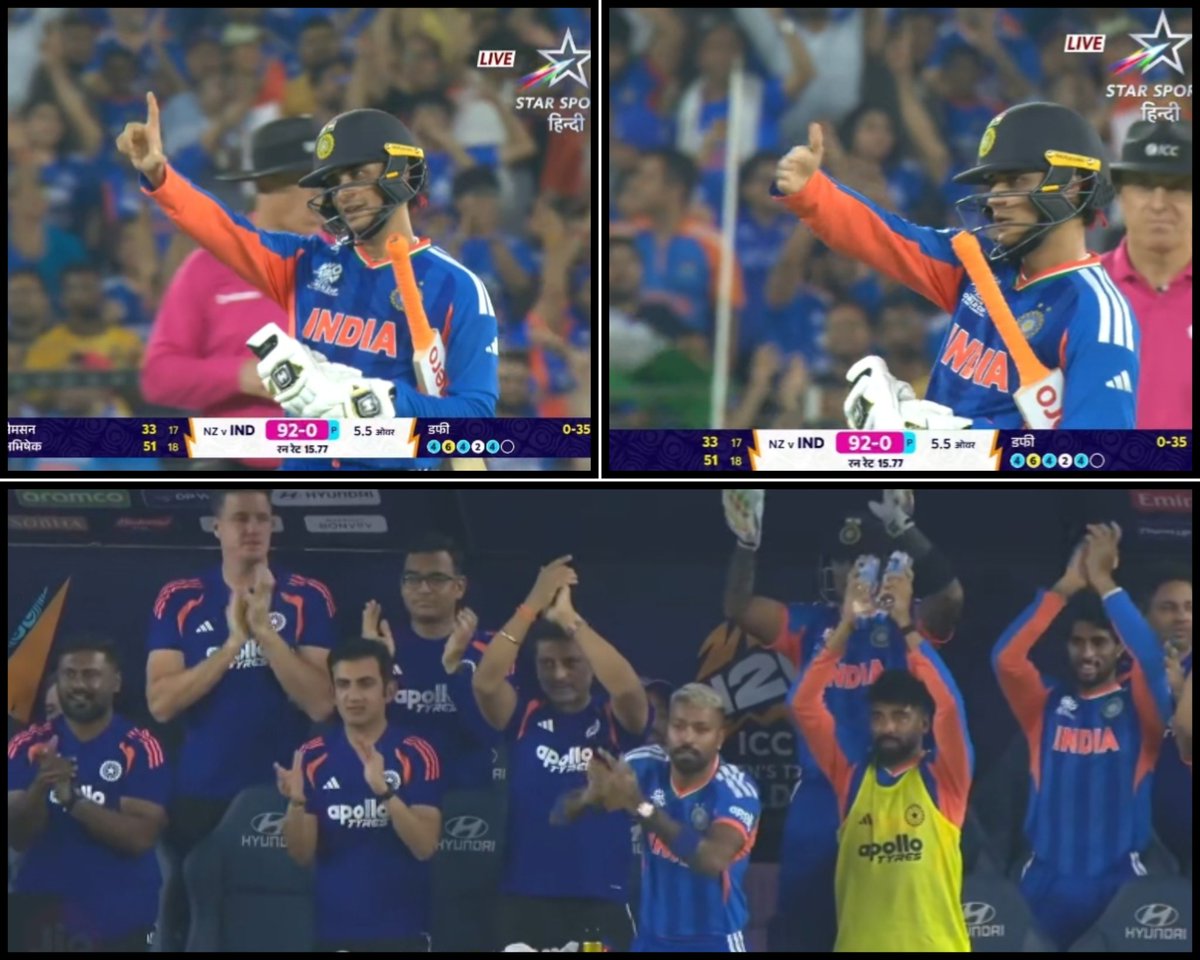 This celebration from Abhishek Sharma going to burn many asses now and wait for interview.

He signalled Gautam Gambhir in the dugout and gave a flying kiss😭🔥