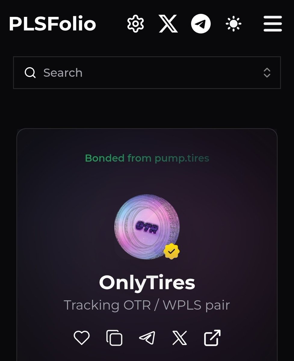 OnlyTires $OTR officially verified on Plsfolio.com ⭐️✔️⭐️

Also just got upgraded to 'Trusted' level on Portfolio.tires 🤝

And Ive submitted for update of $OTR on CoinGecko/GeckoTerminal. That should be complete within a few days after review 🦎

Plsfolio: