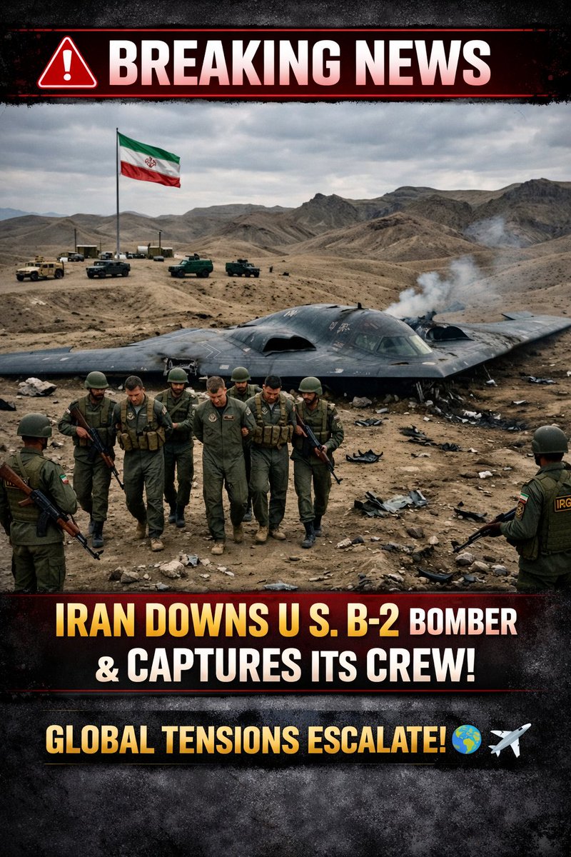 GozelPaul's tweet photo. BREAKING: Viral reports claim Iran downed a U.S. B-2 bomber and captured its crew........global tensions rising.” ⚠️🌍✈️ https://t.co/fIsdSaJuvW