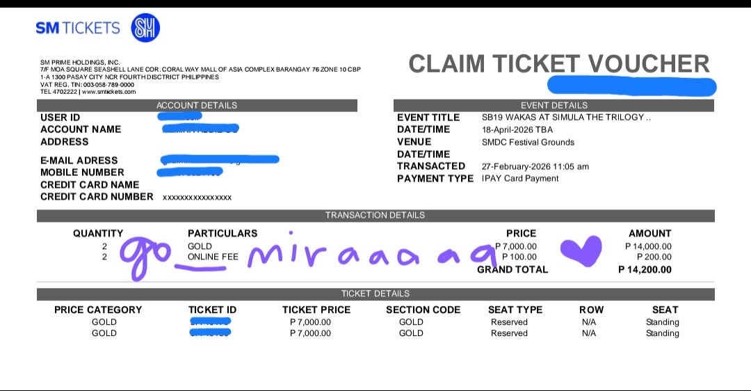 go_miraaaaa's tweet photo. WTS LFB SB19 Wakas at Simula Tickets

- 2 Gold (Standing) 
- ₱6,250 each
- MOP: Cash, Bank transfer, GCash, PayMaya
 - Claimed, payment upon meet-up around SJDM, Bulacan and Commonwealth, QC
** If shipping, buyer will shoulder shipping fee.

DM if inch, thank you!

#SB19 https://t.co/qtSNw2lEjy